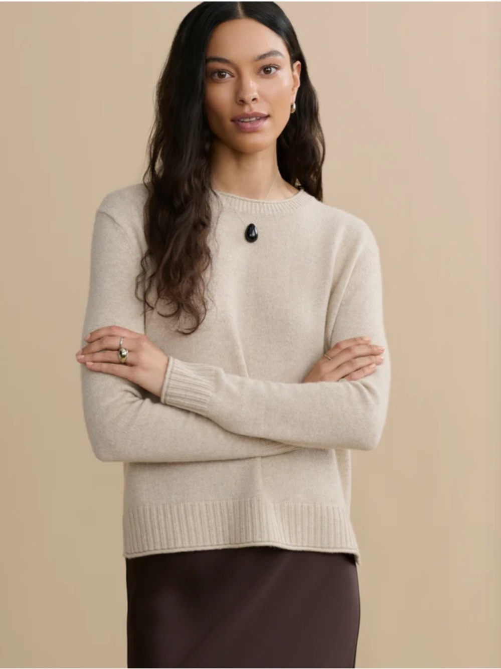 Jenni Kayne Everyday Sweater Wool Cashmere Blend 1X Oatmeal Quiet Luxury Classic